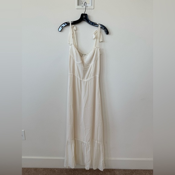 Reformation Ivory sleeveless Nikita Tank Tie Straps Flounce Hem midi Dress 8 - Picture 5 of 13